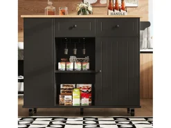 Isla de cocina con tabiques extraíbles, encimera, MDF y metal, color negro (120x42x91,5 cm)
