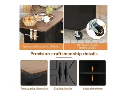Isla de Cocina con Tablero Retroiluminado, Diseño Moderno, MDF, Negro y Nogal, con 2 Puertas y 3 Cajones (140x45x92,5 cm)