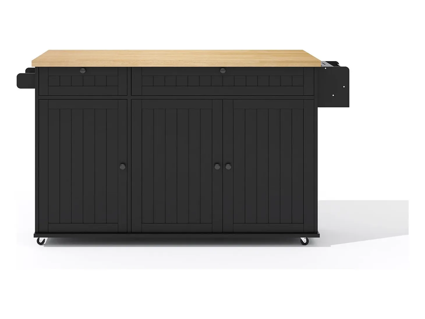 Isla de cocina con tapa plegable, 6 ruedas bloqueables y 2 cajones de almacenamiento - negro