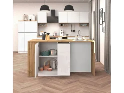 Isla de cocina efecto madera blanco brillo/roble 168x90x91 cm