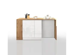Isla de cocina efecto madera blanco brillo/roble 168x90x91 cm
