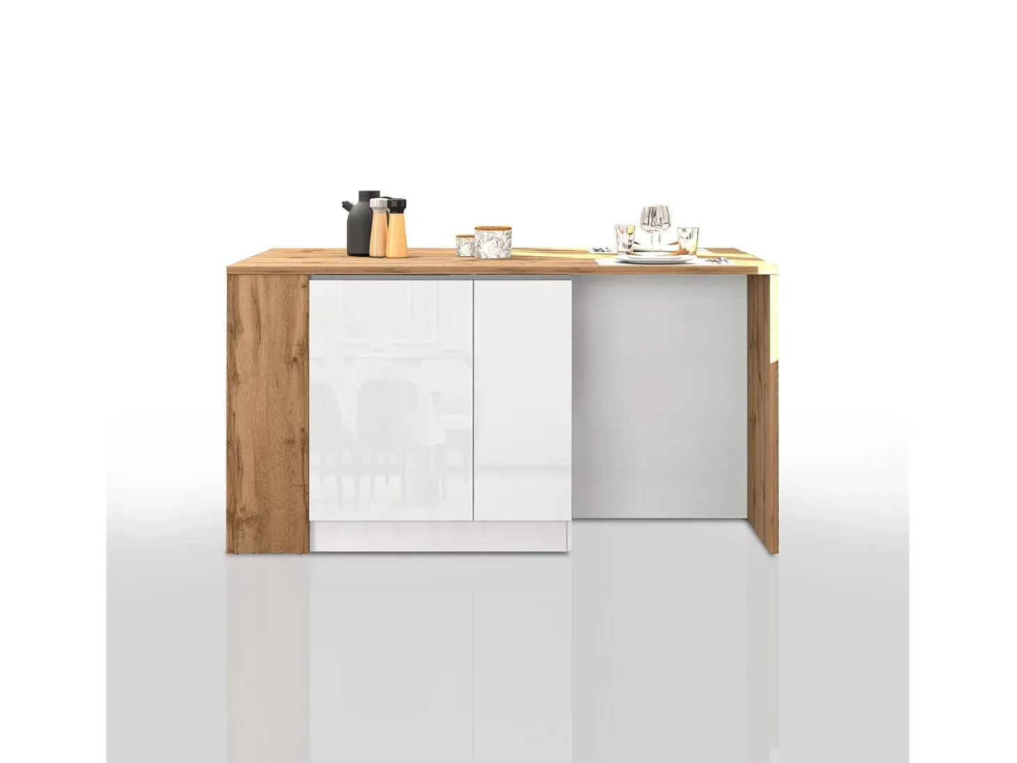 Isla de cocina efecto madera blanco brillo/roble 168x90x91 cm