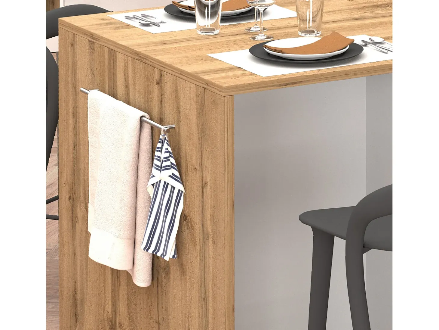 Isla de cocina efecto madera blanco brillo/roble 168x90x91 cm