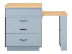Isla de cocina extensible con ruedas - 125,5 x 71 x 93 cm - con puerta + cajones + LED - MDF - azul