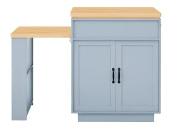 Isla de cocina extensible con ruedas - 125,5 x 71 x 93 cm - con puerta + cajones + LED - MDF - azul
