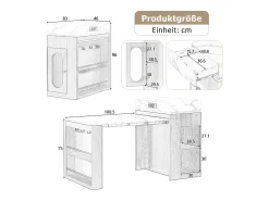 Isla de cocina extensible con ruedas y tablero abatible - 83 x 46 x 96 cm - mesa alta con puerta y cajón - MDF + cristal - negro
