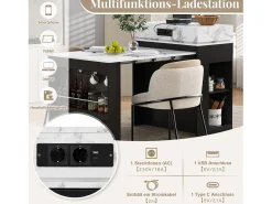 Isla de cocina extensible con ruedas y tablero abatible - 83 x 46 x 96 cm - mesa alta con puerta y cajón - MDF + cristal - negro