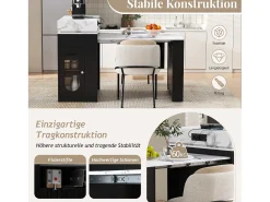 Isla de cocina extensible con ruedas y tablero abatible - 83 x 46 x 96 cm - mesa alta con puerta y cajón - MDF + cristal - negro