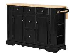 Isla de cocina extensible - 130 x 40-65 x 92 cm - con estantes + 5 cajones + 2 puertas - MDF - negro