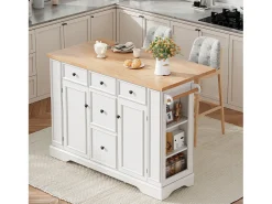 Isla de cocina extensible - 130 x 40-65 x 92 cm - con estantes + 5 cajones + 2 puertas - MDF - blanco