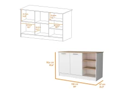 Isla de cocina Ginger en melamina con 7 estantes y 2 puertas , multicolor , 90.6 cm X 150 cm X 67 cm