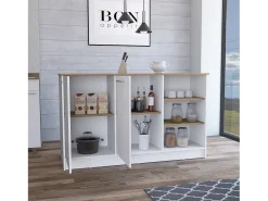 Isla de cocina Ginger en melamina con 7 estantes y 2 puertas , multicolor , 90.6 cm X 150 cm X 67 cm