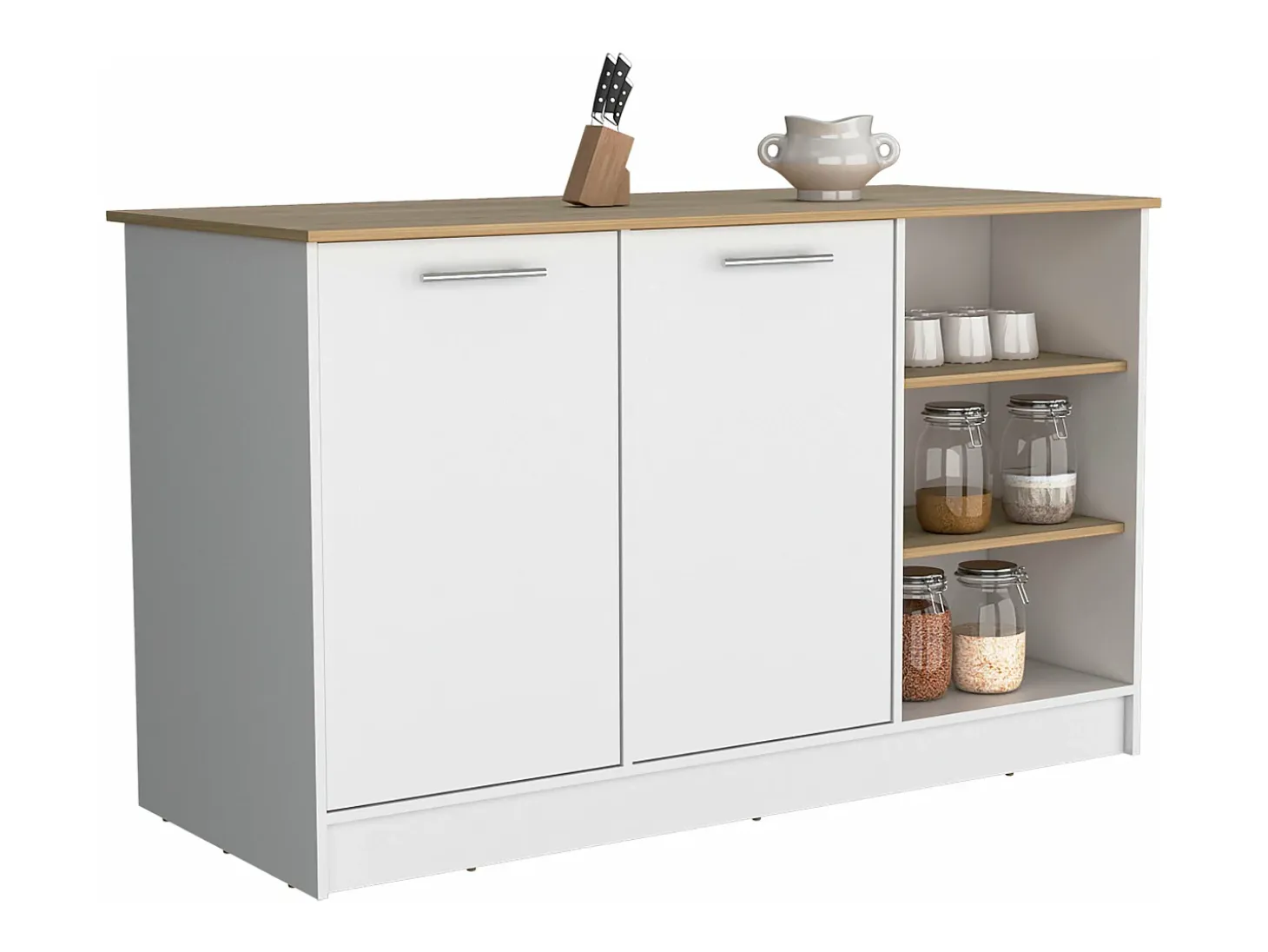 Isla de cocina Ginger en melamina con 7 estantes y 2 puertas , multicolor , 90.6 cm X 150 cm X 67 cm