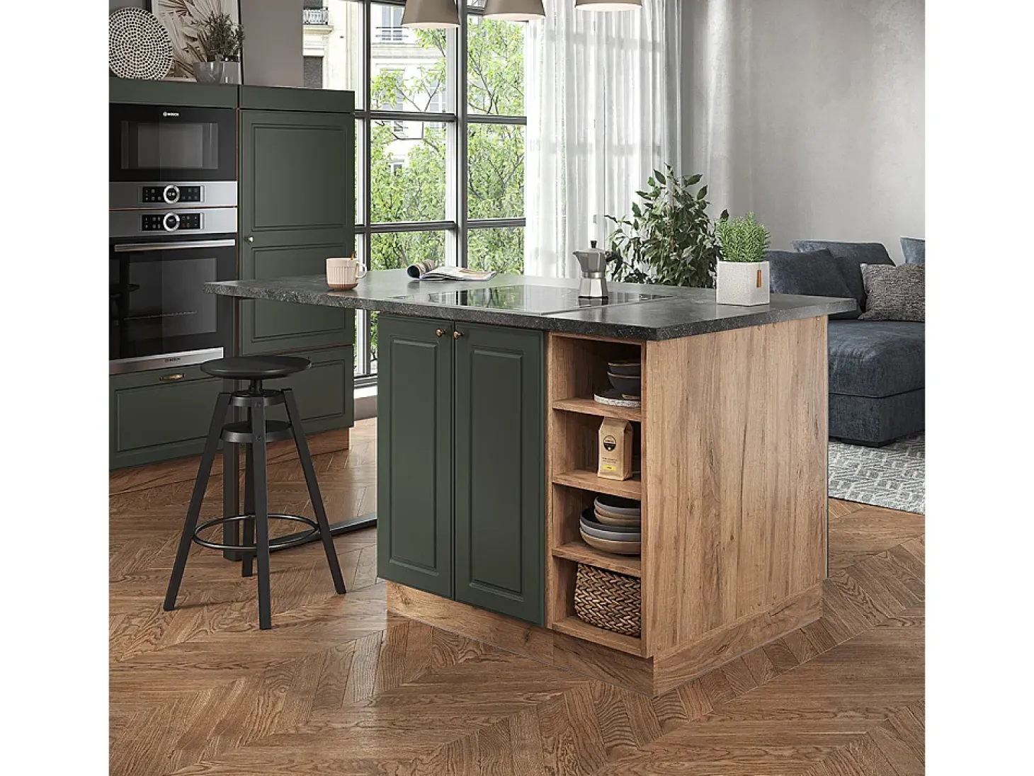 Isla de cocina green-gold country/gold power roble 90x60x82 fame-line