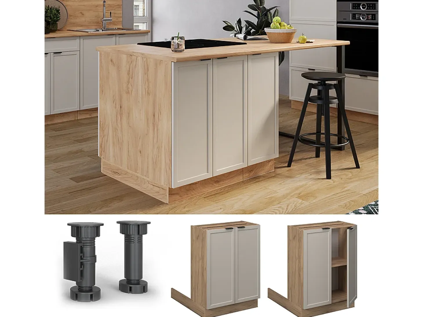 Isla de cocina grisbeige 60x30x82 fame-line
