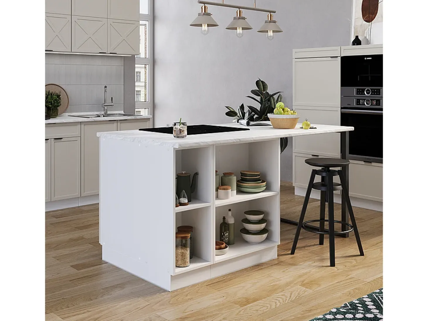 Isla de cocina grisbeige 90x60x82 fame-line