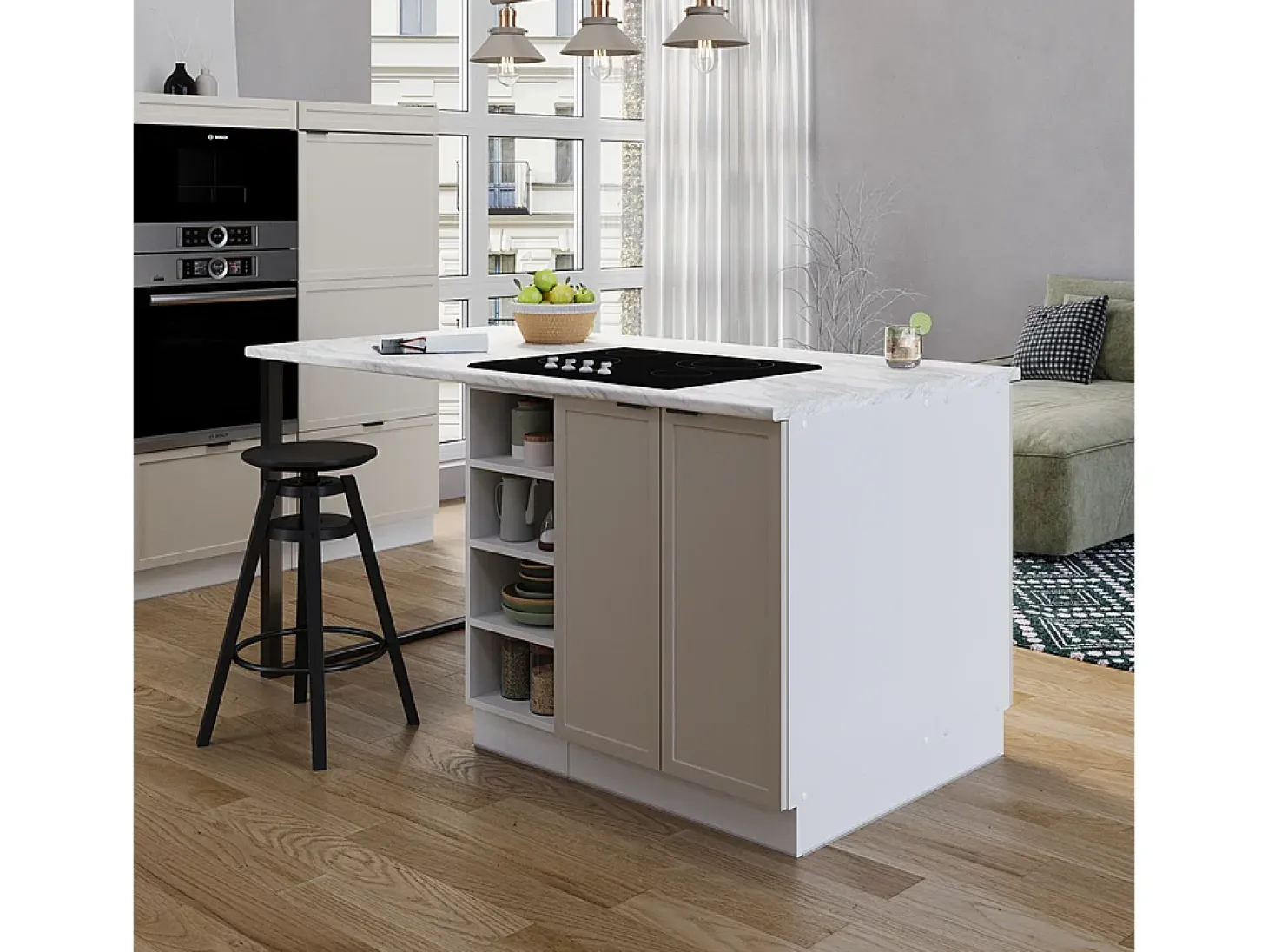 Isla de cocina grisbeige 90x60x82 fame-line