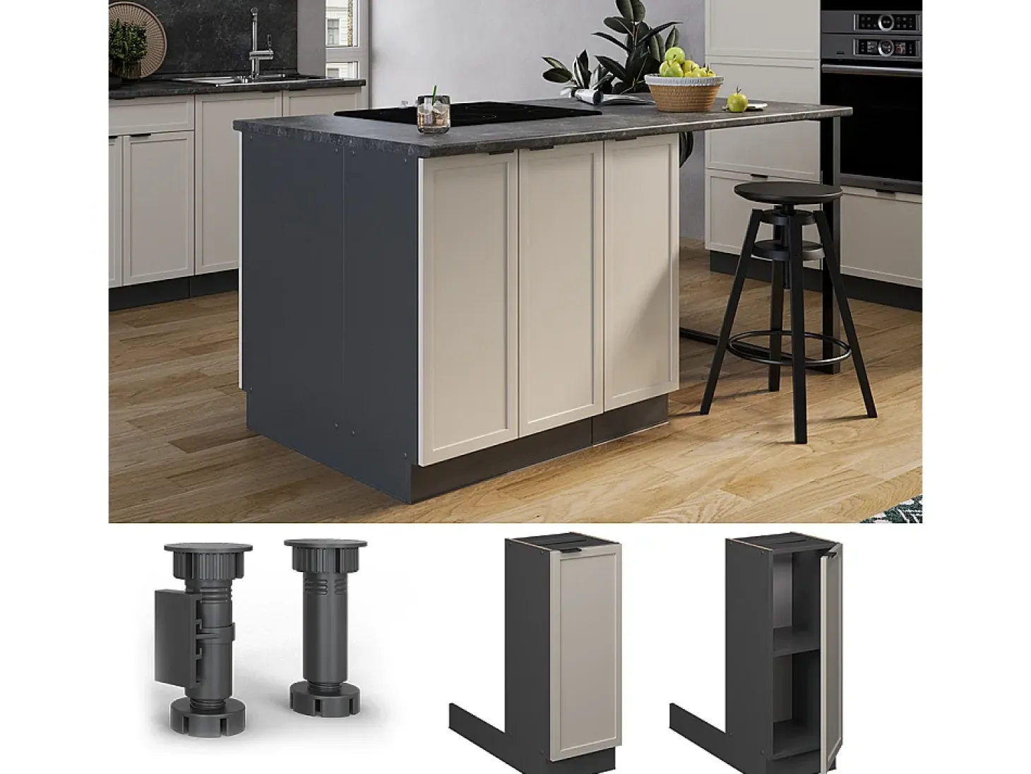 Isla de cocina grisbeige 30x70x82 fame-line