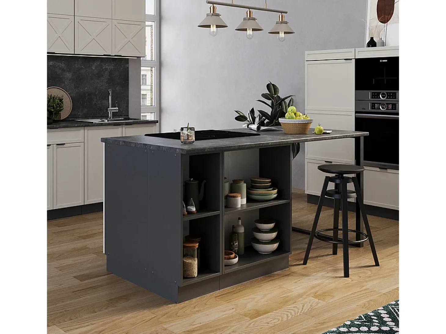 Isla de cocina grisbeige 90x60x82 fame-line