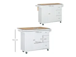 Isla de cocina Kalos Homcom extensible con ruedas blanco 92,5x128,8x75,5 cm