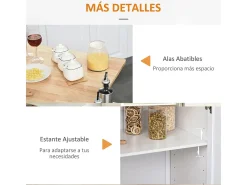 Isla de cocina Kalos Homcom extensible con ruedas blanco 92,5x128,8x75,5 cm