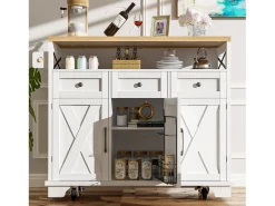 Isla de cocina moderna (118×43×98 cm), mueble de cocina con ruedas, espacio de almacenaje modular, toallero, acabado madera (blanco)