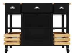 Isla de cocina moderna con encimera de madera, 3 cajones, cesta de pino, función de almacenaje multifuncional, color blanco (120x45x90 cm)
