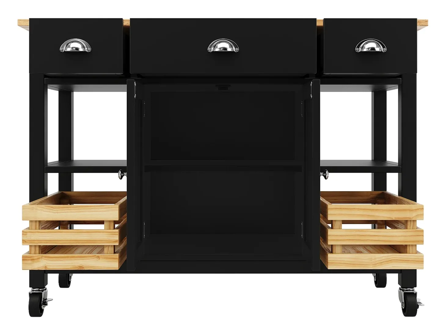 Isla de cocina moderna con encimera de madera, 3 cajones, cesta de pino, función de almacenaje multifuncional, color blanco (120x45x90 cm)