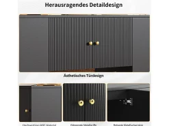 Isla de cocina moderna con almacenaje y encimera abatible, mueble de cocina negro con estantes y cajones (140 x 40 x 90 cm)