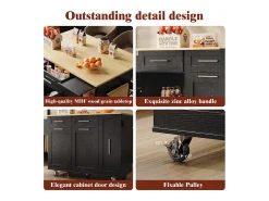 Isla de cocina moderna con almacenaje, aparador con mesa plegable, MDF y metal, color negro (110 x 46 x 90,5 cm)