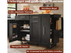 Isla de cocina moderna con almacenaje, aparador con mesa plegable, MDF y metal, color negro (110 x 46 x 90,5 cm)