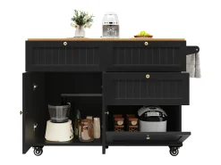 Isla de cocina moderna, mueble de almacenaje, mesa extensible con espacio de almacenaje, MDF, negro (133x49,2x88 cm)