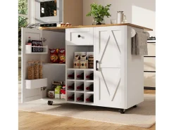 Isla de cocina moderna, mueble aparador con veta de madera, 137,5×39,5×95,6 cm, MDF, Blanco