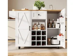 Isla de cocina moderna, mueble aparador con veta de madera, 137,5×39,5×95,6 cm, MDF, Blanco