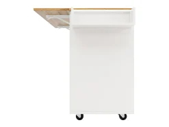 Isla de cocina moderna, mueble de almacenaje multifuncional, MDF jaspeado blanco, patas metálicas cruzadas (137,5x40x95,6 cm)