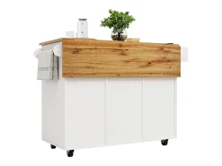 Isla de cocina moderna, mueble de almacenaje multifuncional, MDF jaspeado blanco, patas metálicas cruzadas (137,5x40x95,6 cm)