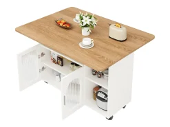 Isla de cocina moderna, tablero abatible, carrito multifunción, aparador de MDF y cristal, color blanco (120x30x79,5 cm)