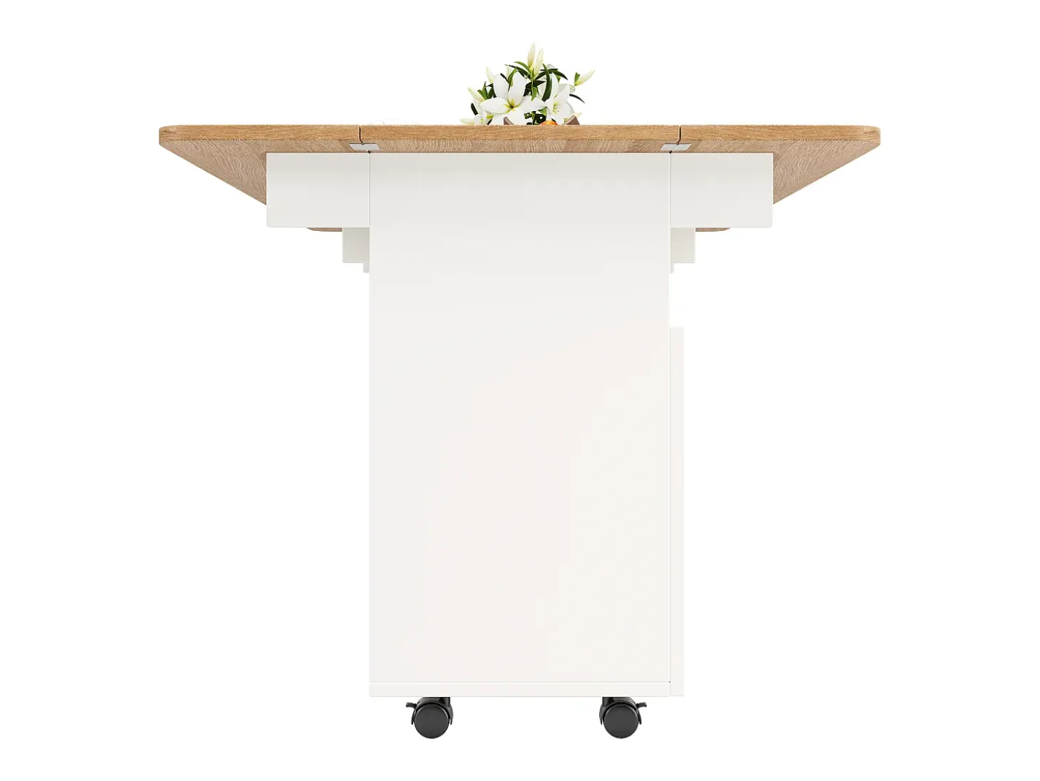 Isla de cocina moderna, tablero abatible, carrito multifunción, aparador de MDF y cristal, color blanco (120x30x79,5 cm)