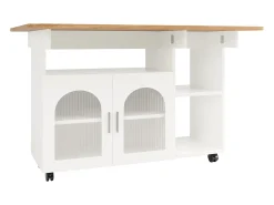 Isla de cocina moderna, tablero abatible, carrito multifunción, aparador de MDF y cristal, color blanco (120x30x79,5 cm)