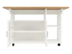 Isla de cocina moderna, tablero abatible, carrito multifunción, aparador de MDF y cristal, color blanco (120x30x79,5 cm)