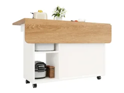 Isla de cocina moderna, tablero abatible, carrito multifunción, aparador de MDF y cristal, color blanco (120x30x79,5 cm)