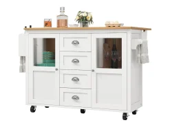 Isla de cocina móvil 137,9×73×92,5 cm - 4 cajones y 2 puertas - encimera extensible - blanco
