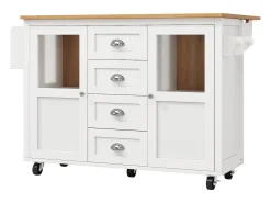 Isla de cocina móvil 137,9×73×92,5 cm - 4 cajones y 2 puertas - encimera extensible - blanco