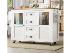 Isla de cocina móvil 137,9×73×92,5 cm - 4 cajones y 2 puertas - encimera extensible - blanco
