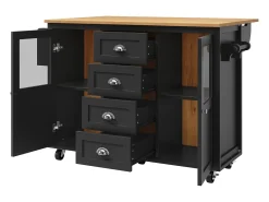 Isla de cocina móvil 137,9×73×92,5 cm - 4 cajones y 2 puertas - encimera extensible - negro