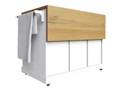 Isla de cocina móvil - Encimera extensible - 2 puertas y 5 cajones - Estantes abiertos - Con toallero - MDF - ​​Blanco​