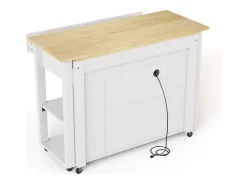 Isla de cocina móvil - encimera extensible - con USB y toallero - con 2 cajones y 2 puertas - MDF - Blanco