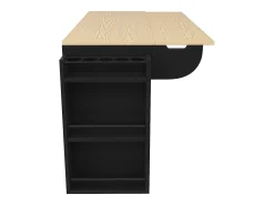 Isla de cocina móvil - Isla de cocina negra con puerta corredera y ruedas - encimera abatible - 3 cajones