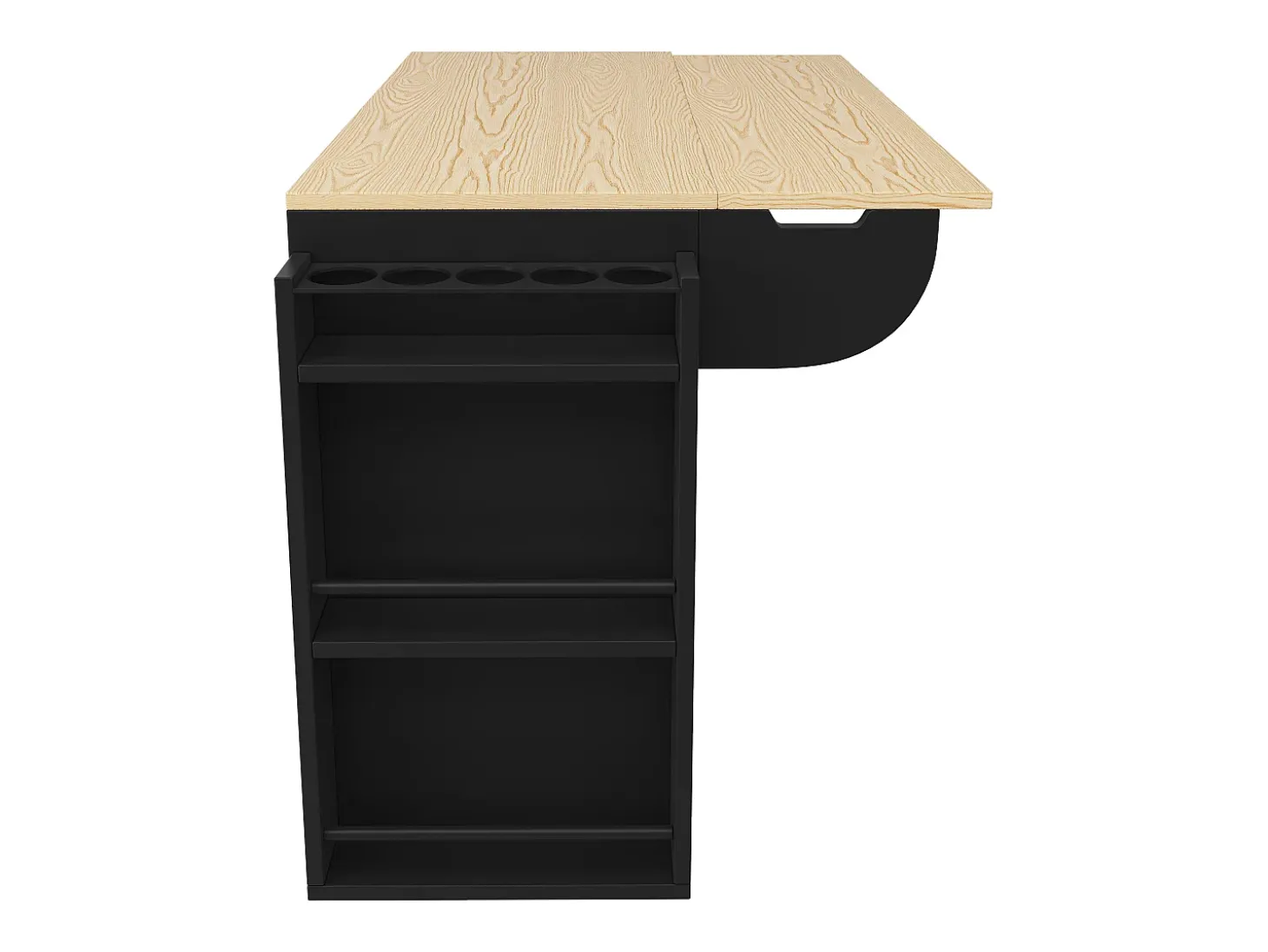 Isla de cocina móvil - Isla de cocina negra con puerta corredera y ruedas - encimera abatible - 3 cajones