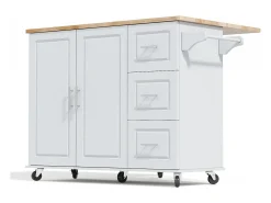 Isla de cocina móvil central - tablero extensible - con toallero - con ruedas - con 3 cajones y 2 puertas - MDF - Gris